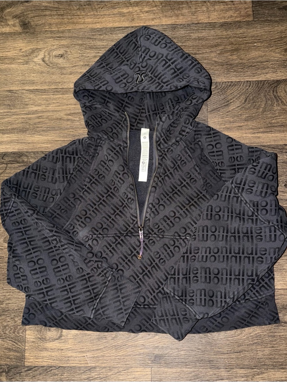 Like New! Lululemon Logo Black Gray Scuba Half Zip Oversized Hoodie size M/L